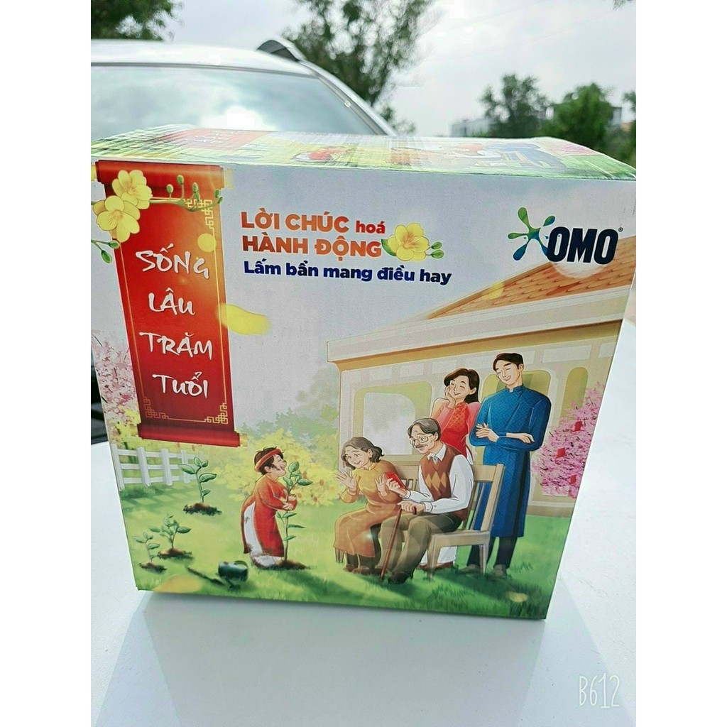 Bộ quà tặng OMO 9 món gốm sứ cao cấp 4 chén 2 muỗng 1 tô 1 dĩa lớn 1 đĩa nhỏ đựng nước chấm