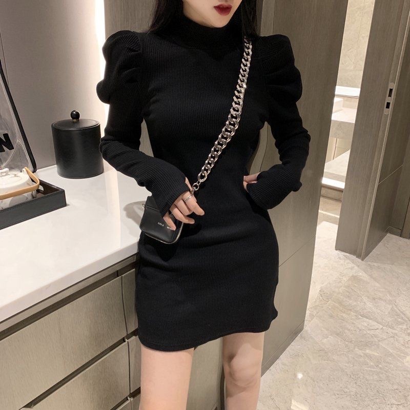 Váy body len gân tay bồng tiểu thơ siêu xinh