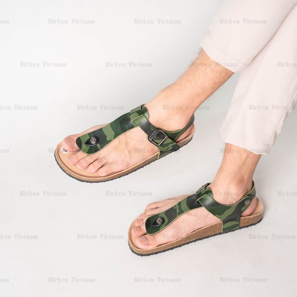 [ New Style ] Mã R10 Sandal ĐẾ TRẤU Da PU Camo Rằn Quai Tách Ngón Unisex Birken Vietnam Bioline