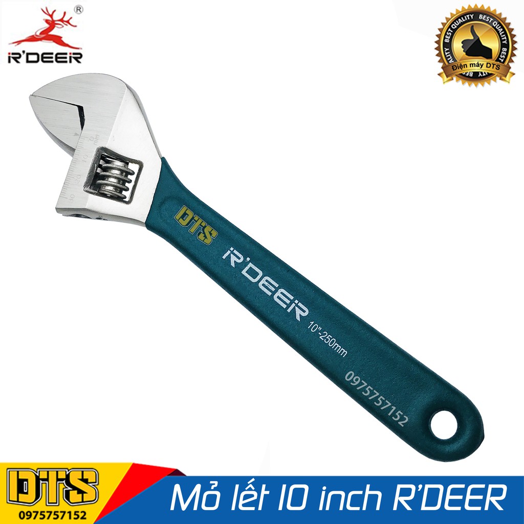 Mỏ lết tay dạ R'DEER 10 inch/ 250mm chất liệu hợp kim cao cấp, độ bền tuyệt đối, điều chỉnh độ mở linh hoạt 0-30mm