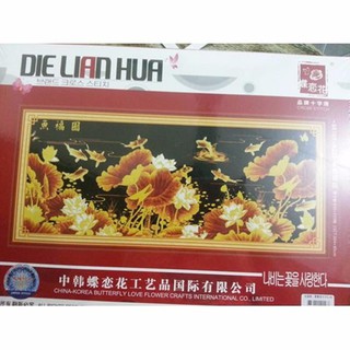 Tranh thêu chữ thập Cá-Hoa Sen Vàng A276-204x85cm