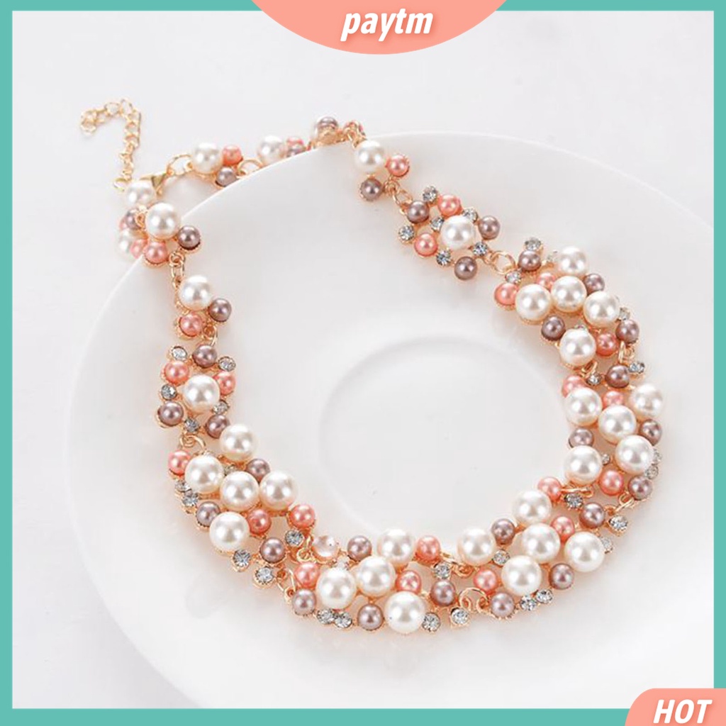 Bộ 2 Vòng cổ + Bông Tai Đính Ngọc Trai Giả Nhiều Màu Sắc Sang Trọng