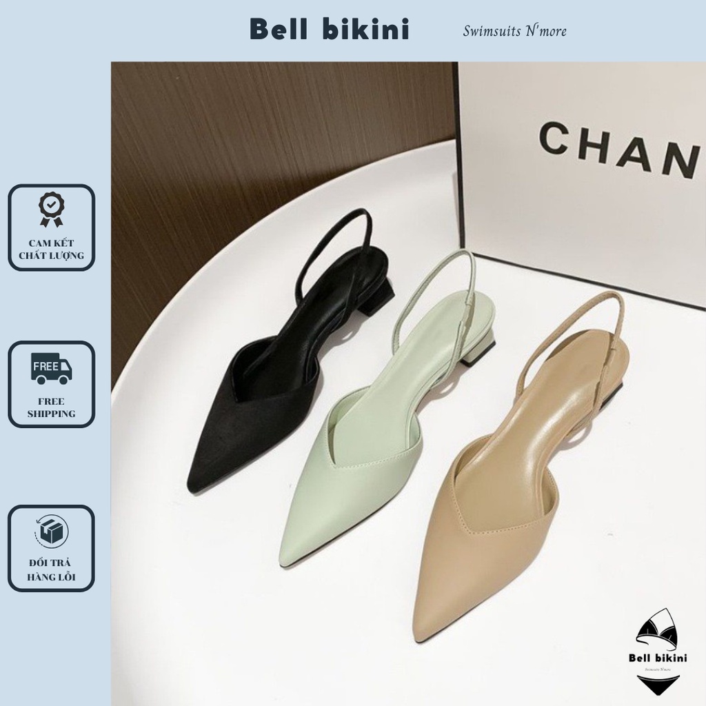 Giày Sandal Nữ Bít Mũi Nhọn Quai Mảnh Đế Vuông Cao 3 Phân Đi Học Đẹp Cao Cấp Thời Trang Công Sở Hàn Quốc - BB - D048