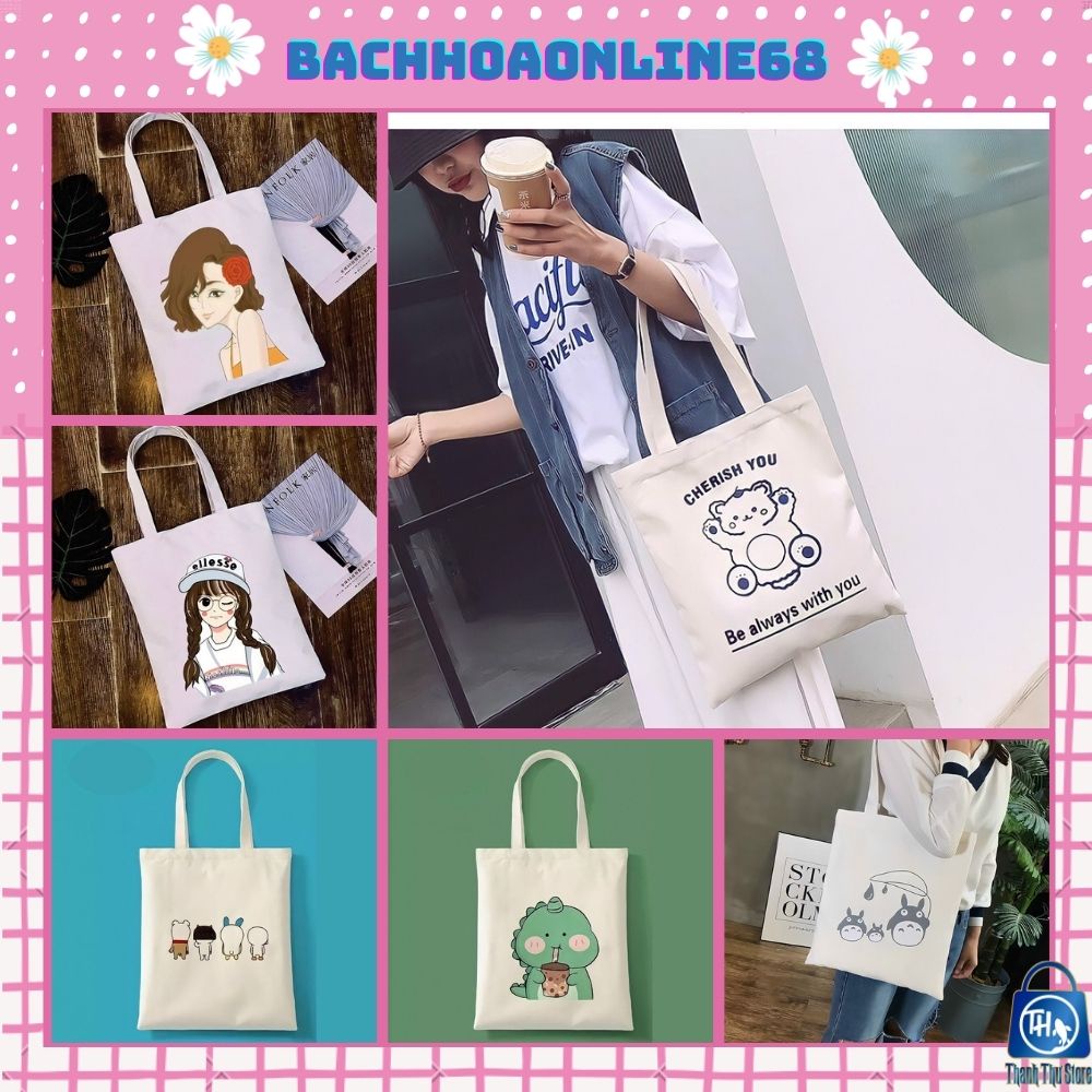Túi đeo chéo canvas hình chữ nhật in hoạ tiết ngộ nghĩnh Bachhoaonline68 554