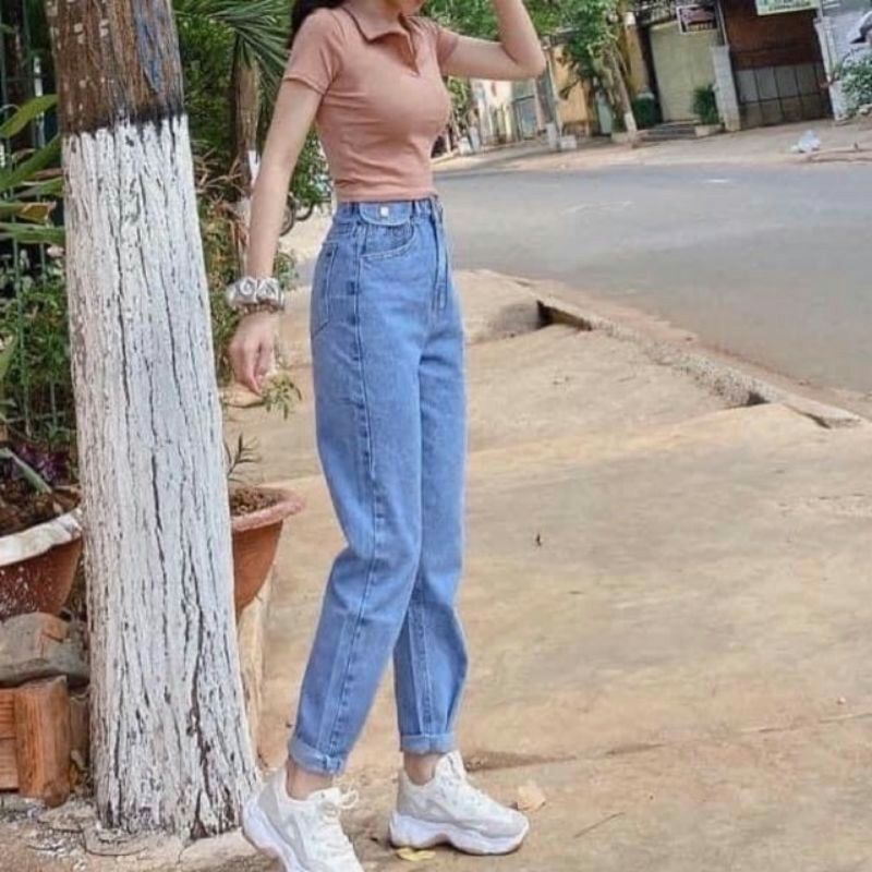 Quần Bò Nữ Dáng Baggy Túi Nắp, Quần Jean Dang Baggy Nữ  Năng Động(ảnh thật)