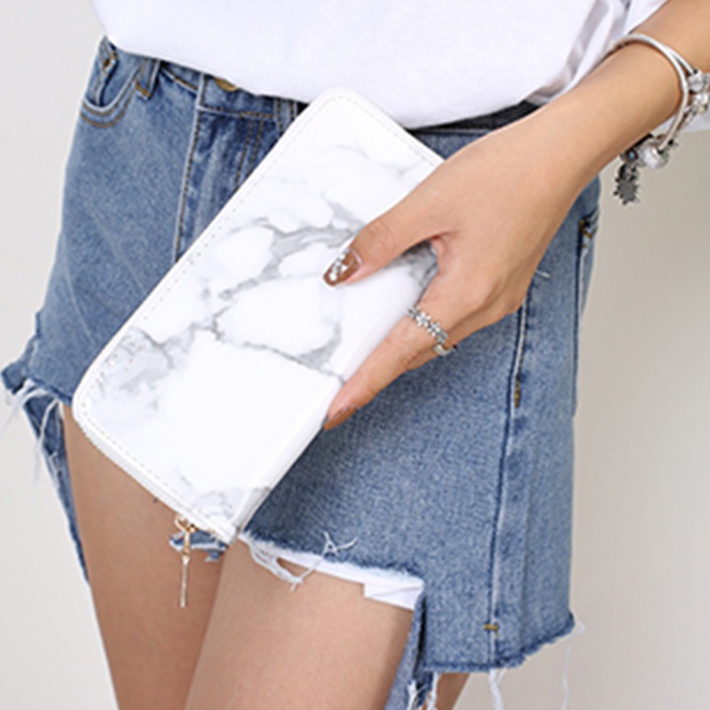 Ví Dài Cầm Tay Bằng Da PU Họa Tiết Cẩm Thạch Cho Nữ