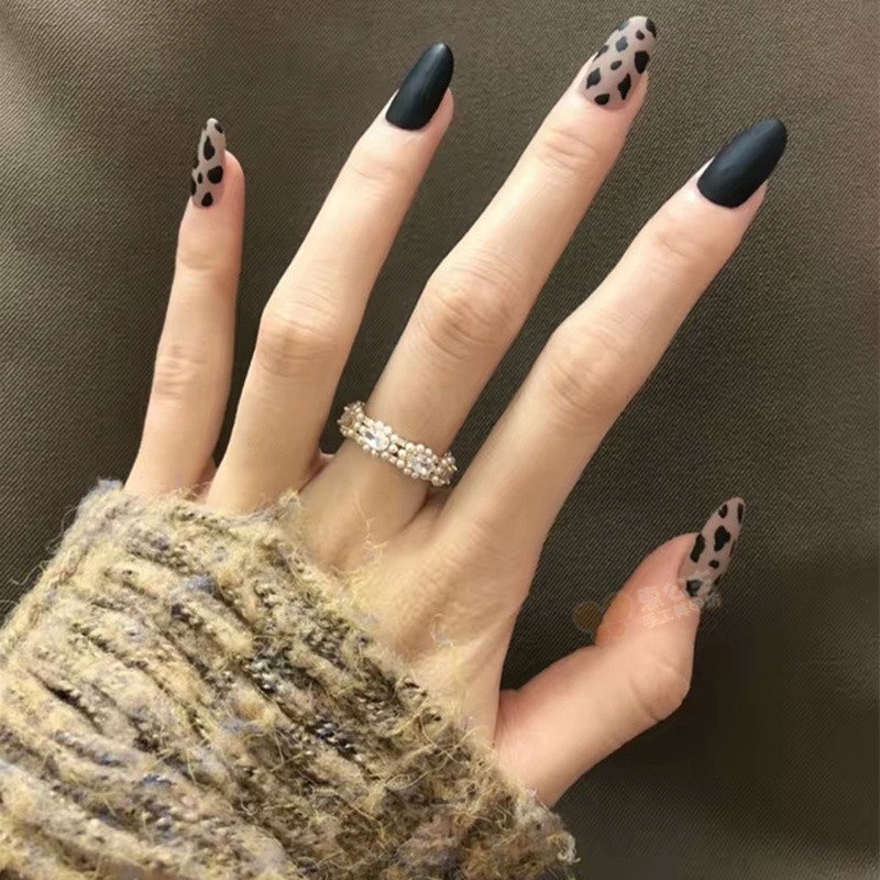 Set 24 móng tay giả màu lì họa tiết da báo acrylic thời trang sành điệu cho nữ