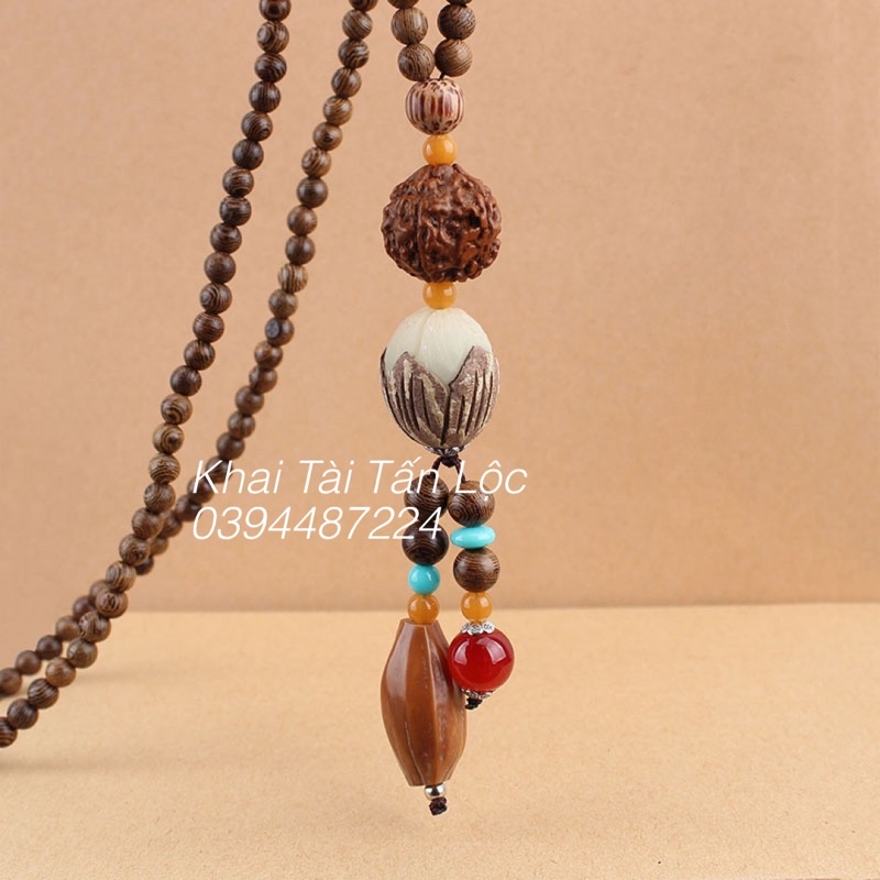 Chuỗi hạt gỗ đeo cổ , đeo tay kết hợp hạt Bồ đề và Ngọc lam Tây Tạng