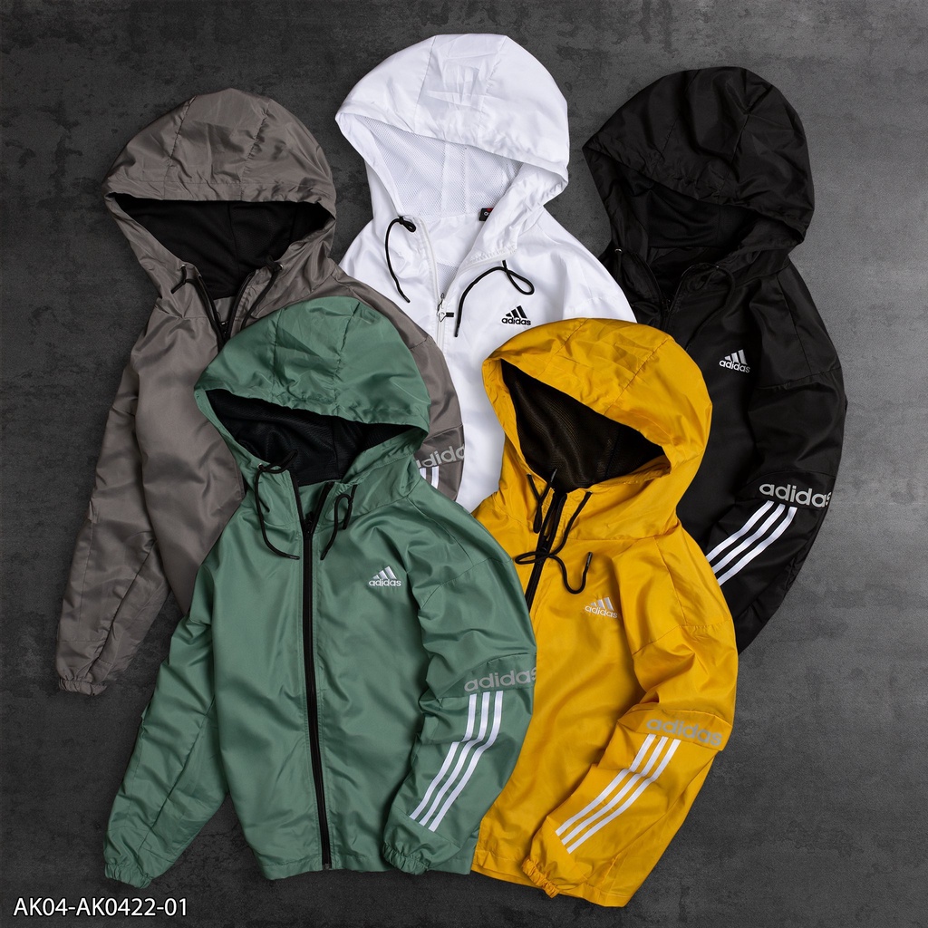 Áo khoác có mũ Adidas vải gió 2 lớp phối viền vai AK04 - áo khoác nam VNXK