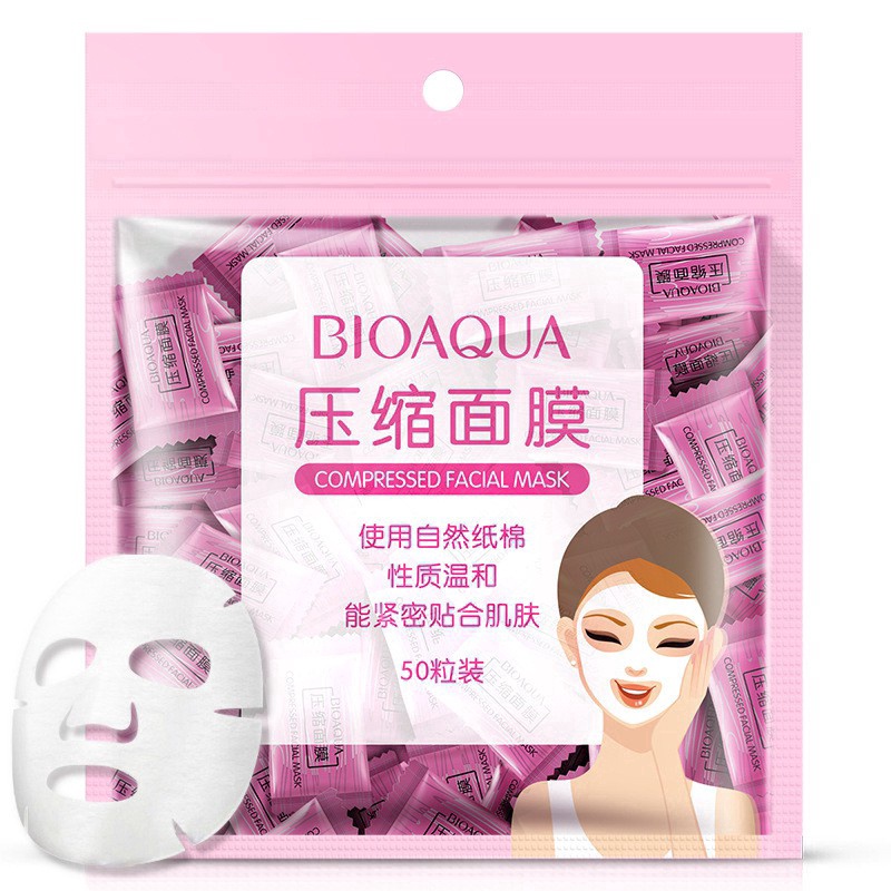 [Hàng mới về] Set 50 mặt nạ giấy nén Bioaqua làm trắng da chống mụn