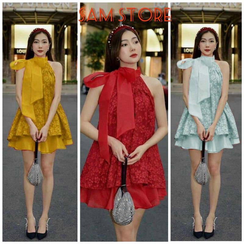 Set Áo Cổ Yếm Cột Nơ Kèm Quần Ống Rộng Size M SamStore