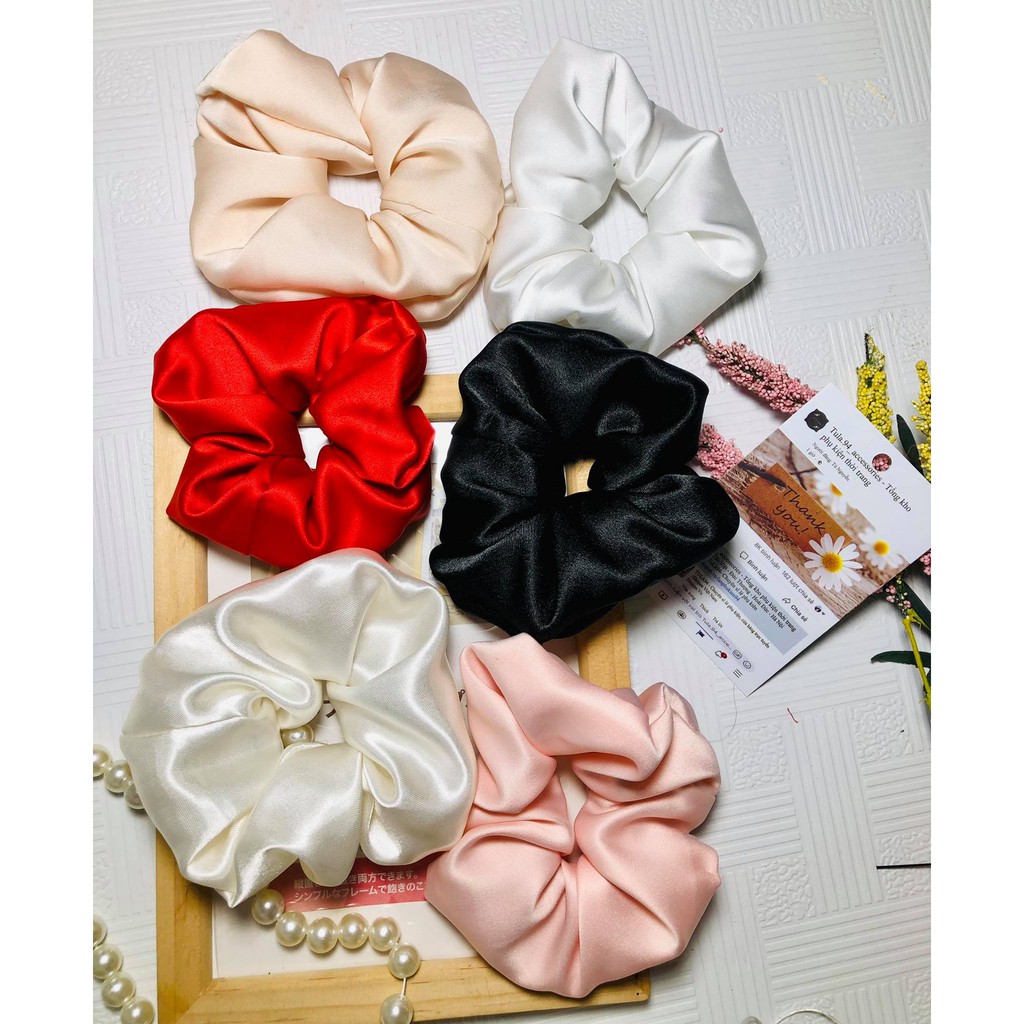 Dây buộc tóc, scrunchies bằng vải lụa satin nhiều màu dành cho nữ TuLa94