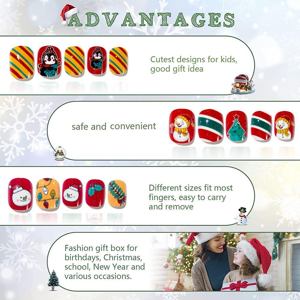 OCEANMAP Móng Tay Giả Tự Dính Họa Tiết Hoạt Hình Giáng Sinh Dễ Thương Cho Bé