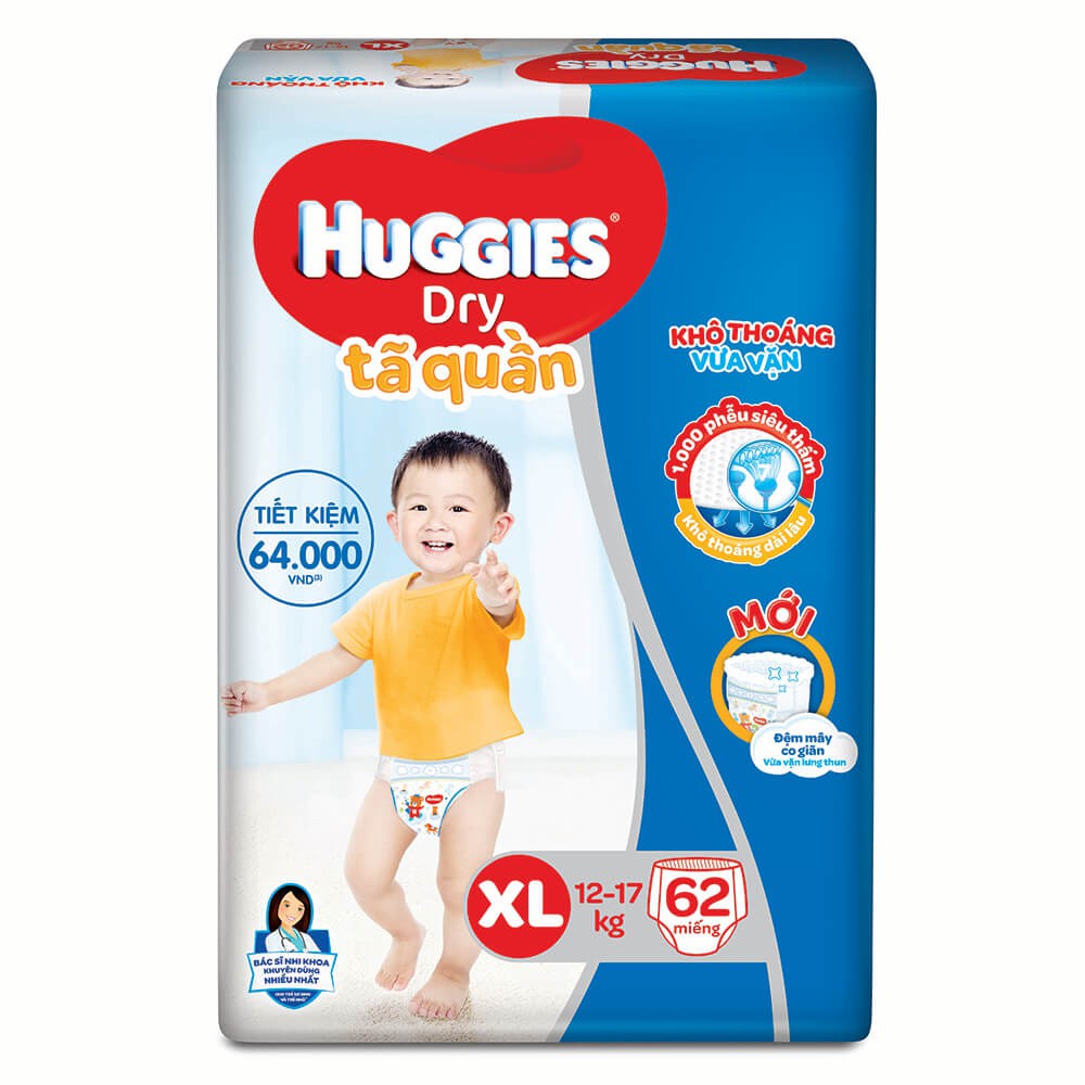 Tã quần Huggies Dry Pants M74,L68/XL62/XXL56