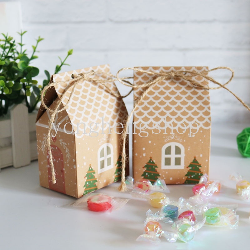 Set 10 Hộp carton Đựng Kẹo Hình Ngôi Nhà Giáng Sinh