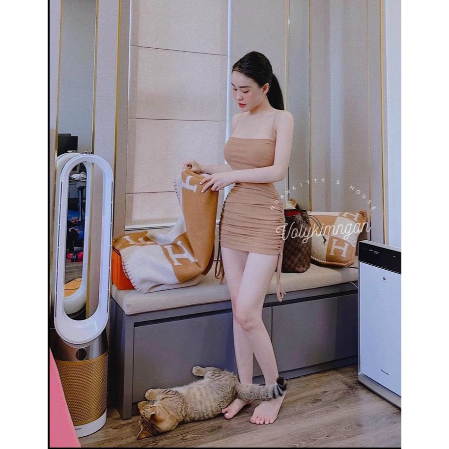 Đầm 2 dây ôm body rút dây 2 bên chất thun Len Gân Shop Cam Kết Hàng Y Hình Kèm Ảnh Thật Chính Chủ ( Size từ 40-53kg )