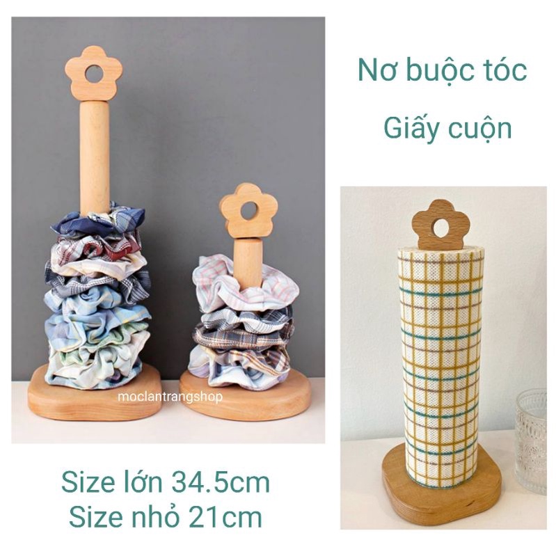 Giá để buộc tóc đa năng, cây kệ để giấy ăn giấy lau bếp bằng gỗ hình hoa. Giá gỗ để đồ chun cột tóc