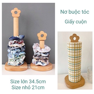 Giá để buộc tóc đa năng, cây kệ để giấy ăn giấy lau bếp bằng gỗ hình hoa. Giá gỗ để đồ chun cột tóc