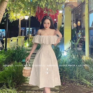 Đầm - váy thô trễ vai dáng xòe