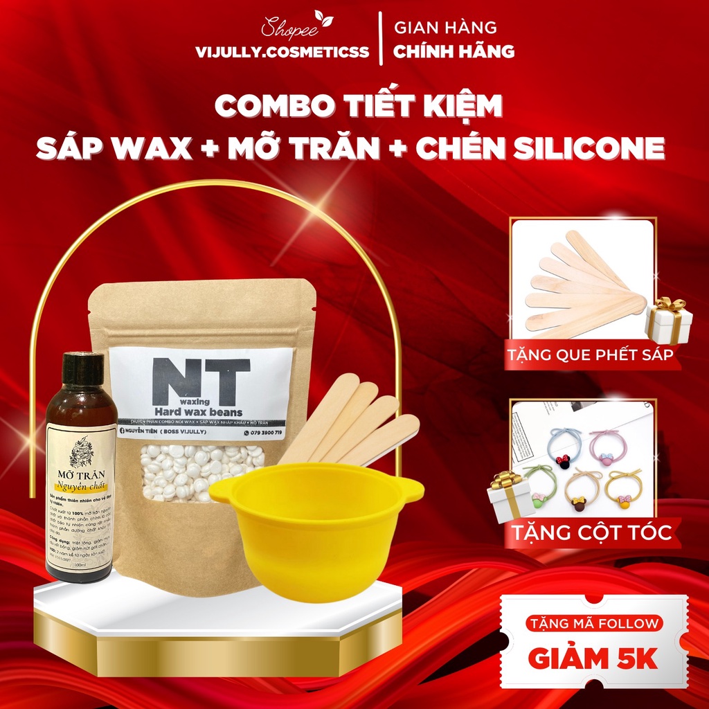 Combo triệt lông tiết kiệm SÁP WAX LÔNG KÈM CHÉN SILICONE VÀ MỠ TRĂN NGỌC LAN TÂY