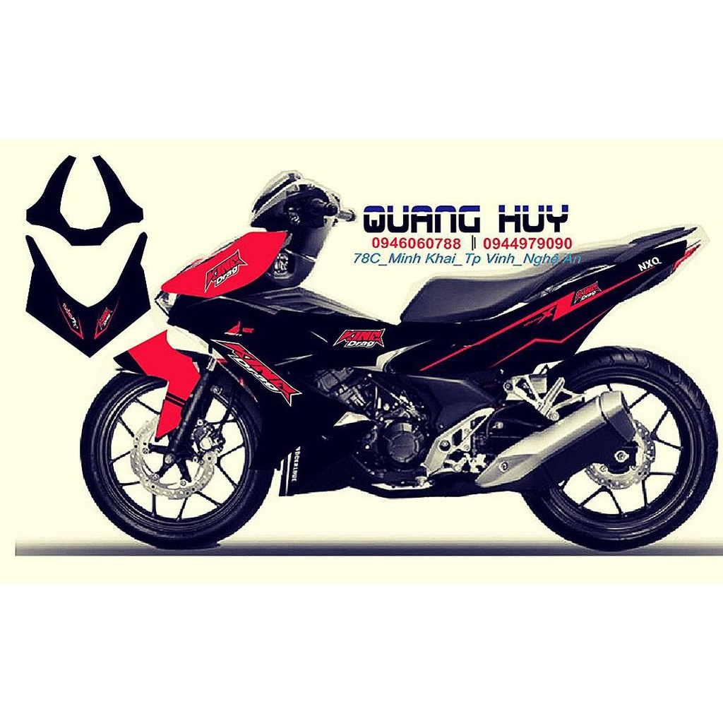 Tem trùm Winner X đỏ đen KING, độ dán team decal xe thiết kế rẻ đẹp theo yêu cầu