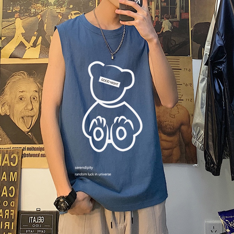 Áo Thun Không Tay In Hình Gấu Thời Trang Dành Cho Nam