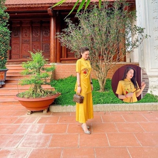 Đồ lam di chùa ➕➕Sẩm lụa thêu bông ✅✅ Lua mịn