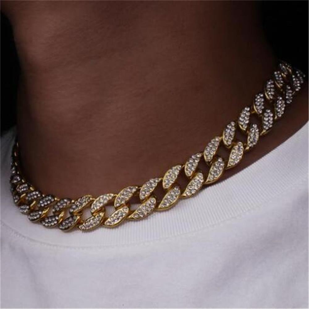 Dây chuyền bản rộng 12mm đính đá nhân tạo sang trọng dành cho nam và nữ