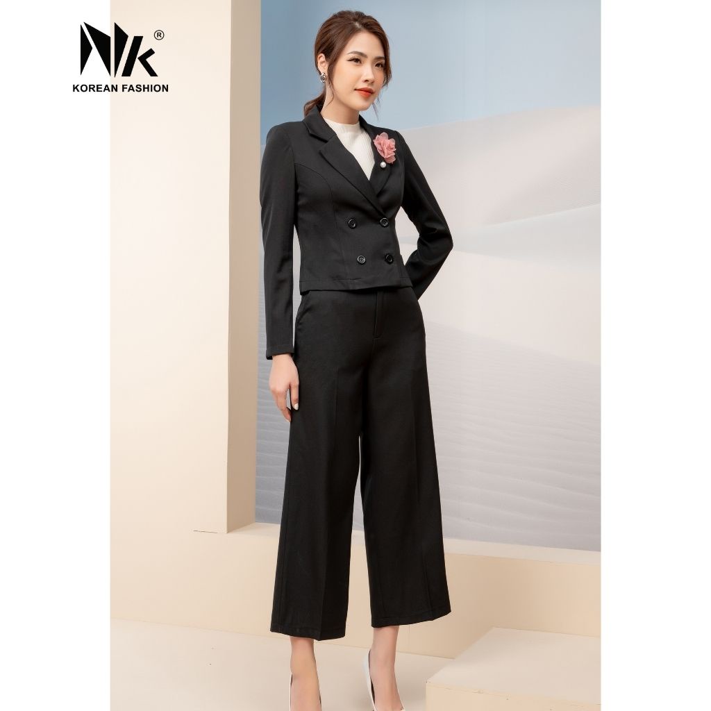 Bộ Vest Nữ Công Sở NK Fashion Áo Dài Tay Kết Hợp Quần Tây Ống Rộng, Chất Vải Nhập Hàn NKBD2106021