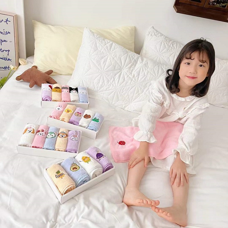 Set 5 Khăn Lau Mặt Bằng Vải Lông Cừu San Hô Họa Tiết Hoạt Hình Cinnamoroll My Melody Kuromi Linabell Sanrio Đáng Yêu