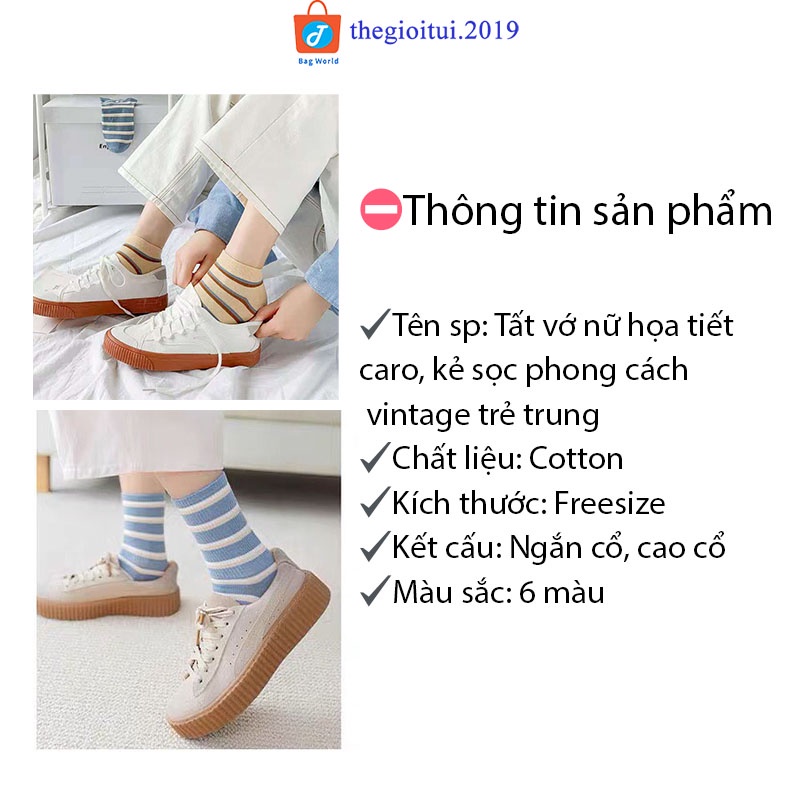 Tất vớ nữ cao cổ họa tiết Caro, kẻ sọc phong cách Vintage trẻ trung