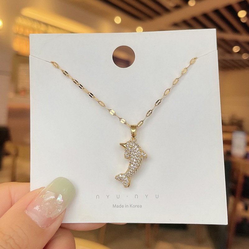 Vòng cổ Thép Titan Dát Kim Cương Toàn Diện Khóa Cửa Hình Rồng Thời Trang Hàn Quốc Cho Nữ