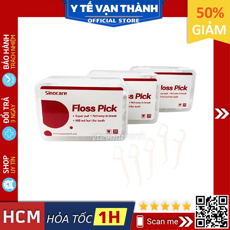 ✅ Hộp Tăm Chỉ Kẽ Răng Sinocare Floss Pick (Hộp 50 Cây) -VT0253