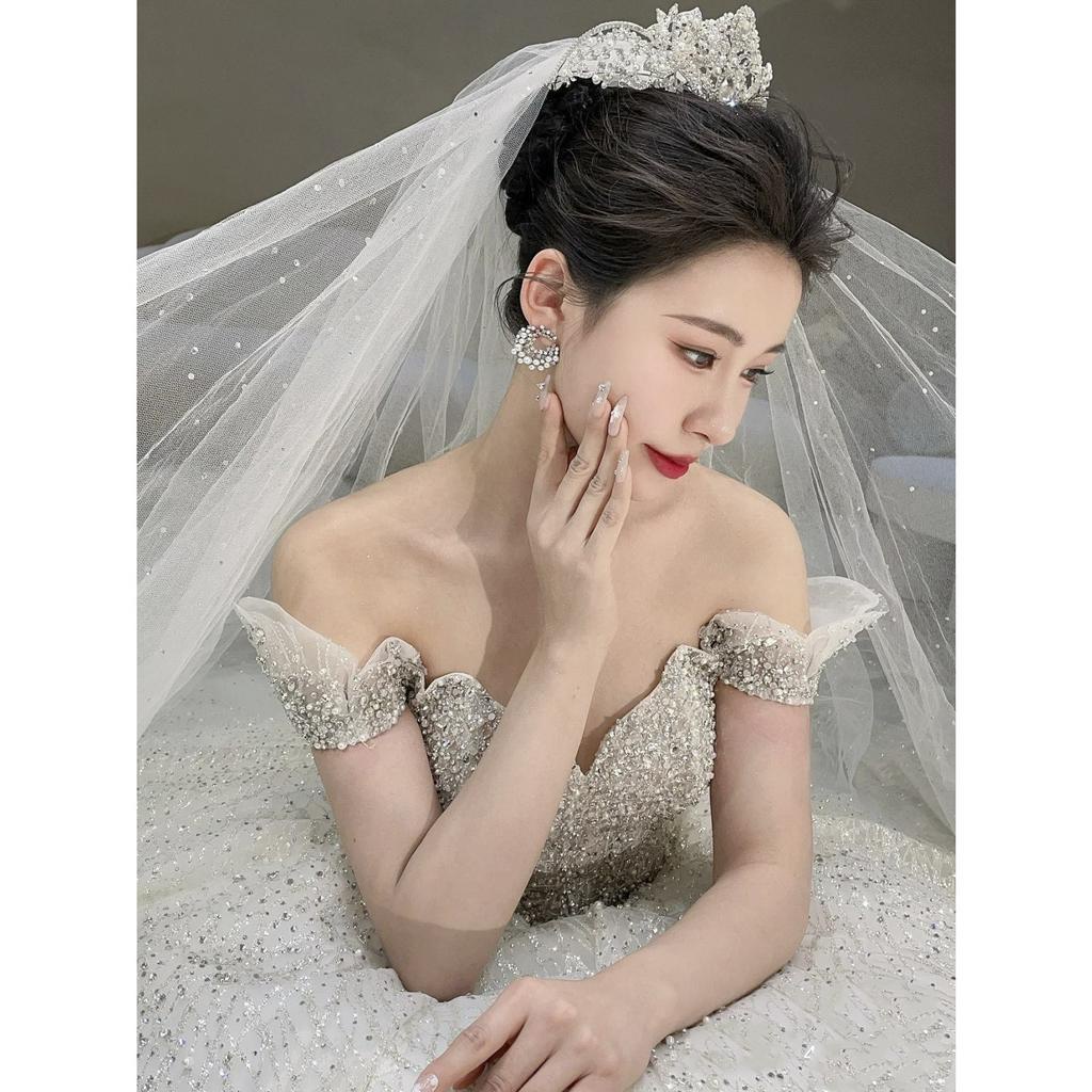 Khuyên C mặt nguyệt đính đá ngọc trai nhân tạo cực sang KT443