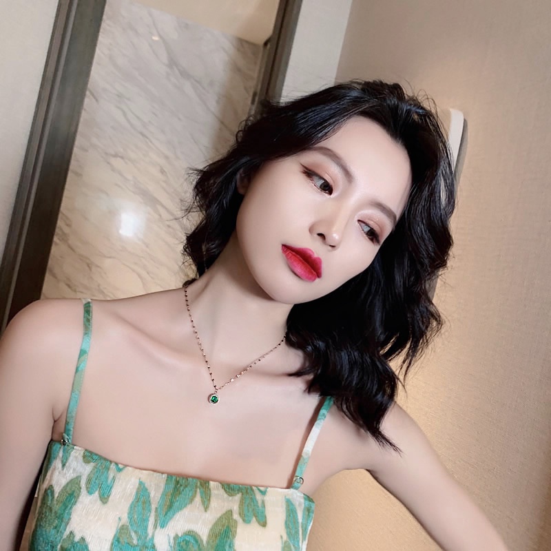 Vòng cổ thép titan mặt số La Mã đính đá thời trang cho nữ