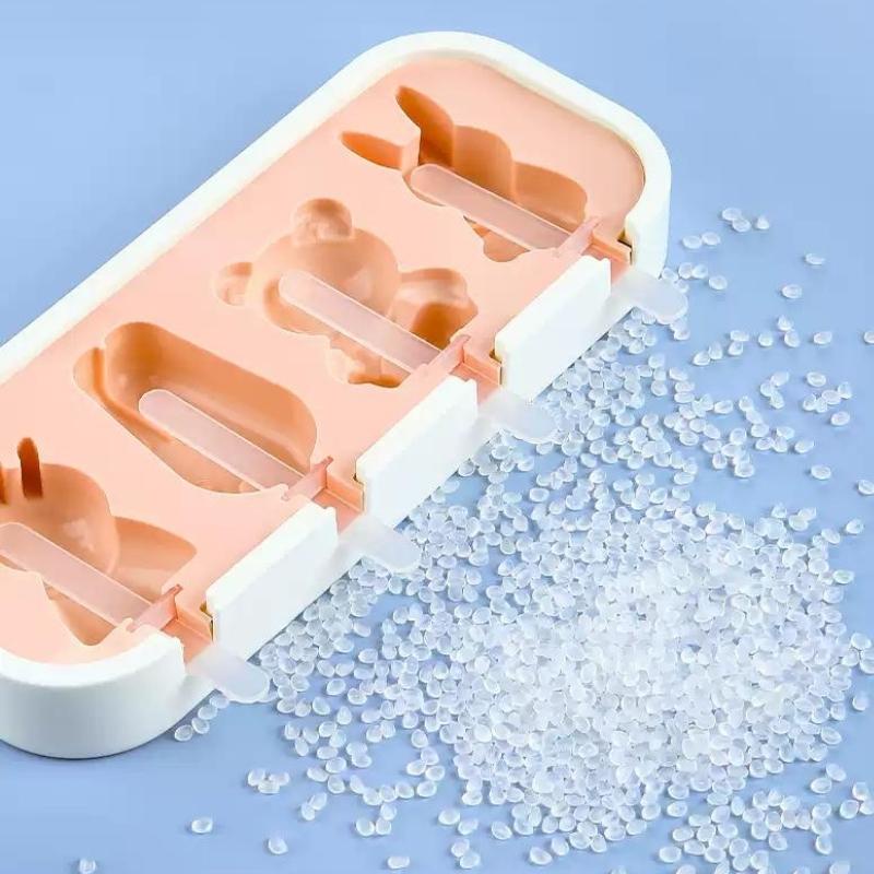Khuôn làm kem silicon cao cấp, hình thú dễ thương, có nắp đậy và que nhựa đi kèm