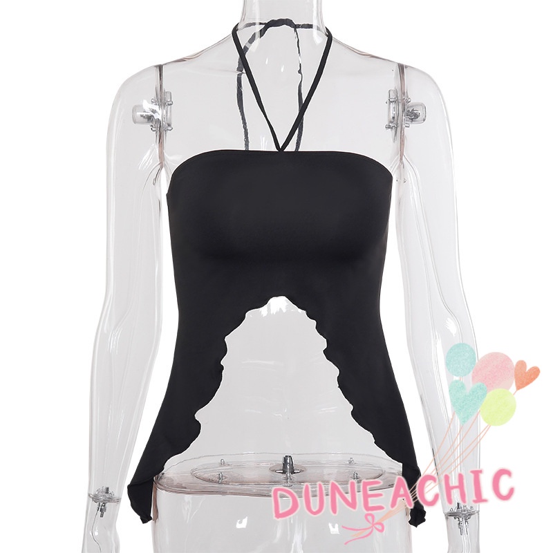 Áo croptop DUNEA cổ yếm hở lưng gợi cảm cho nữ