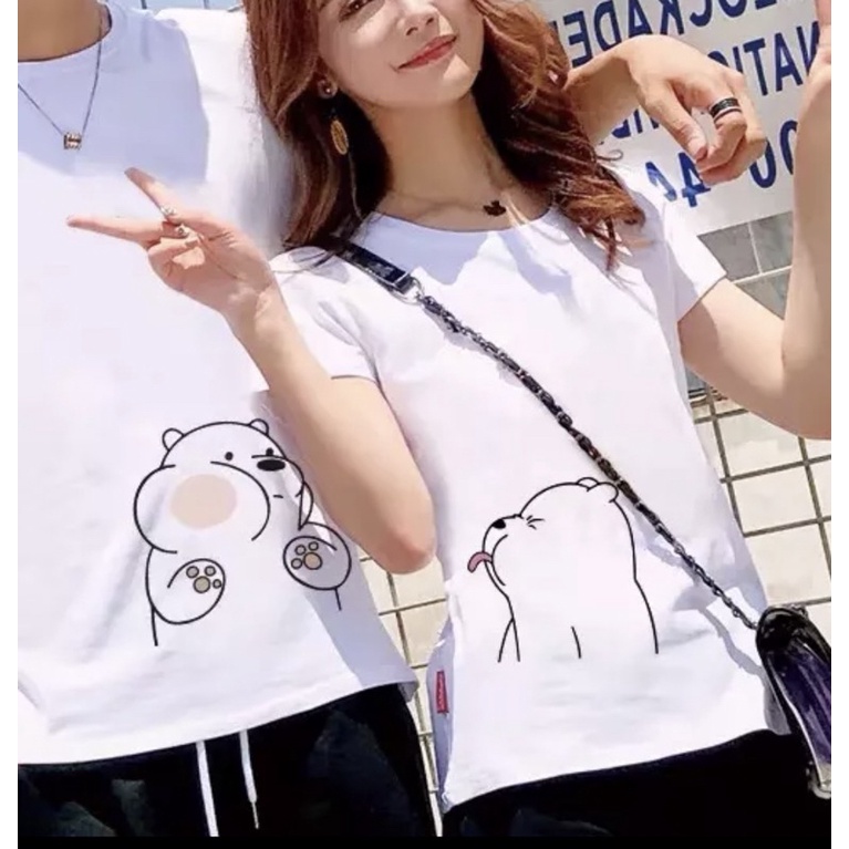 Áo cặp nam nữ, áo đôi tình nhân in hình gấu cổ tròn cotton mềm mịn dễ thương