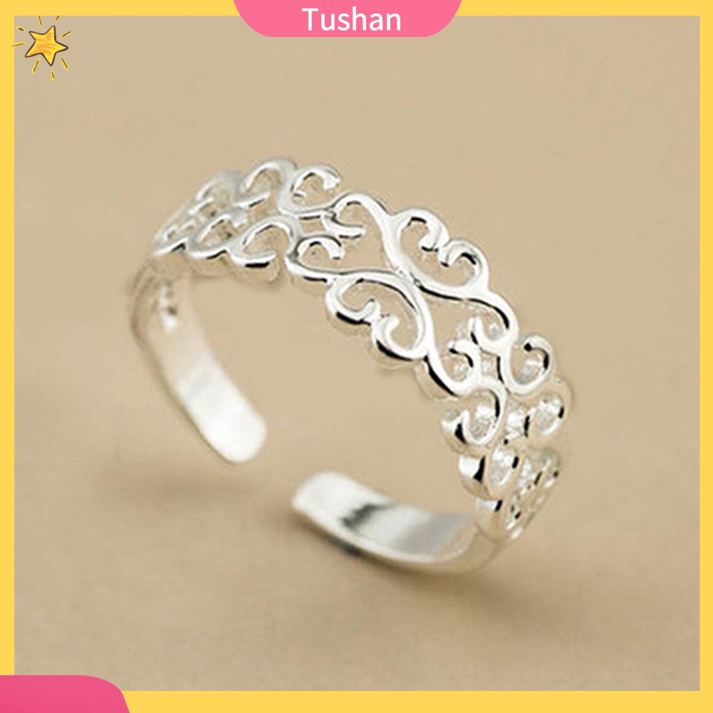 Nhẫn Hở Mạ Bạc Hình Trái Tim Rỗng Có Thể Điều Chỉnh Kích Cỡ