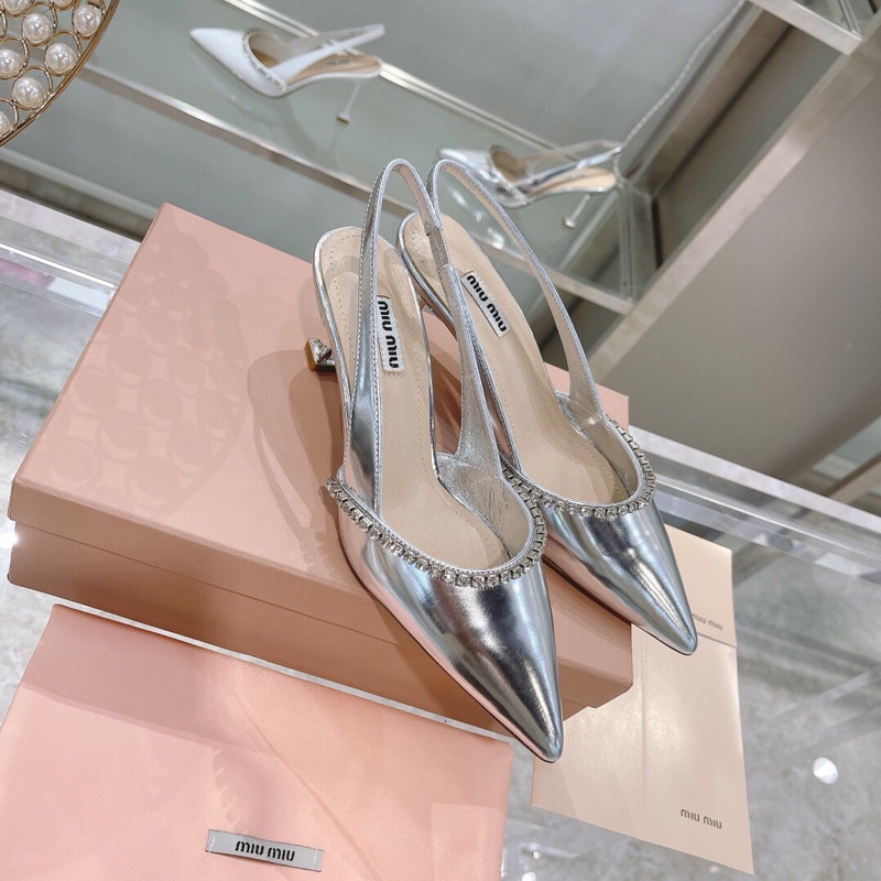Giày cao gót 5.5cm mũi nhọn thương hiệu MiuMiu màu trơn da thật cao cấp