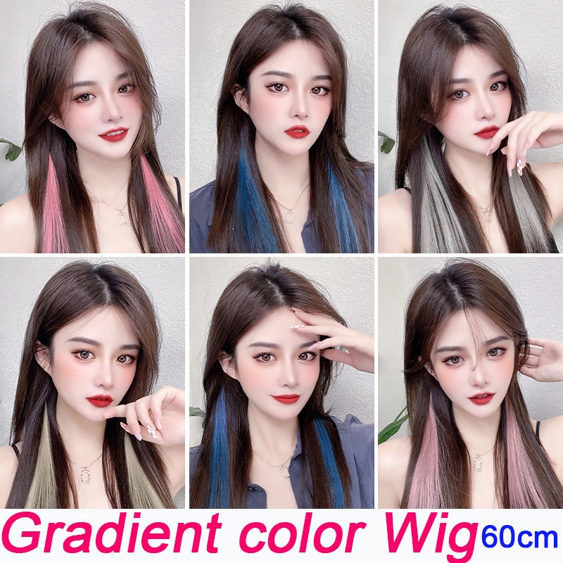 Tóc Giả Dài Thẳng Nhuộm Màu Gradient Có Tai Treo