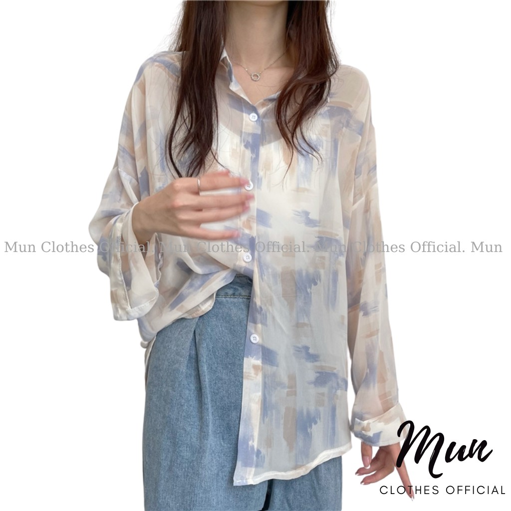 Áo sơ mi voan mỏng 3 màu chuẩn phong cách Hàn Quốc 2021