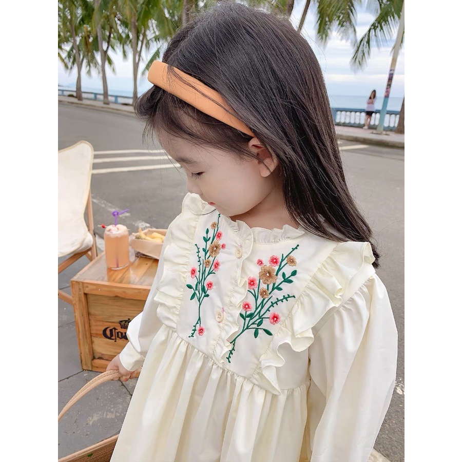 Váy bé gái thô mềm dài tay hoa thêu 8-20kg
