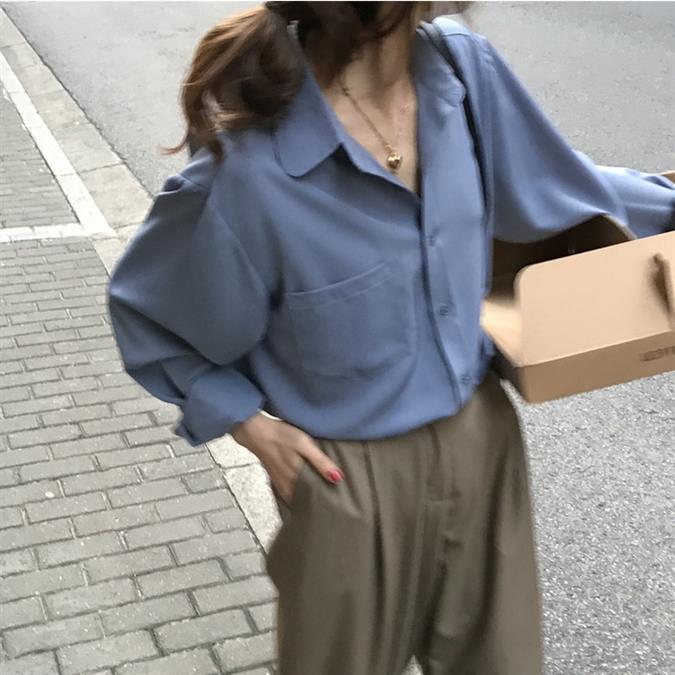 Áo sơ mi tay dài phong cách Hong Kong thời trang xuân thu cho nữ