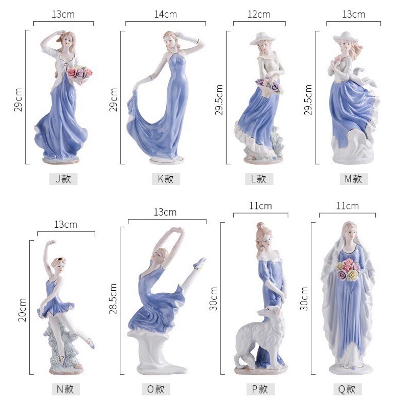 [Sẵn hàng] Tượng trang trí cô gái Châu Âu gốm sứ cao cấp, búp bê sứ trang trí nhà cửa