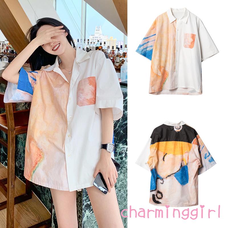 Áo sơ mi cổ bẻ tay lửng nhuộm màu thời trang mùa thu cho nữ