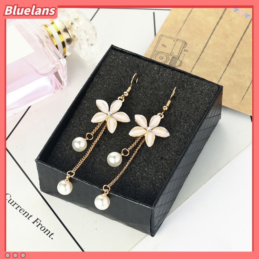 Đôi khuyên tai dài tạo hình bông hoa đính ngọc giả thời trang cho nữ