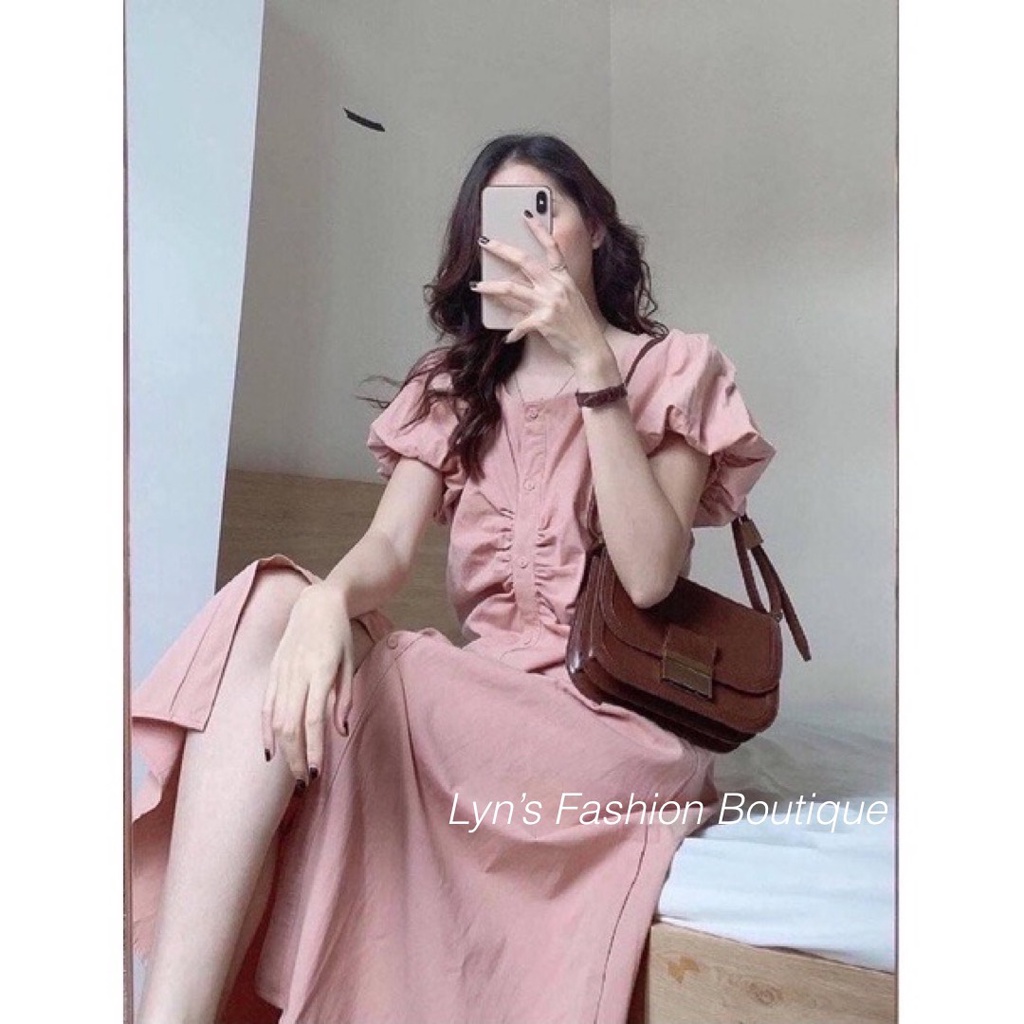 Đầm Thiết Kế Tay Bồng Nhún Eo Dáng Dài Tôn Dáng