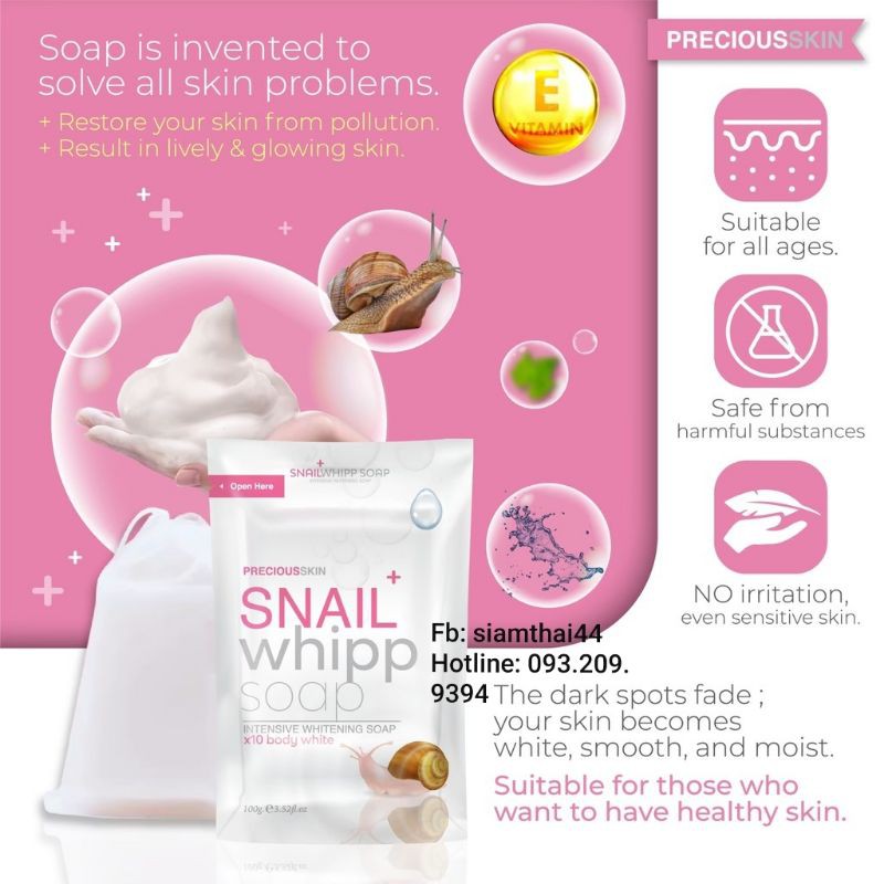 Xà Phòng Làm Sạch Sâu & Dưỡng Trắng Snail W hite Whipp Sap X10 BODY WHITE 120g