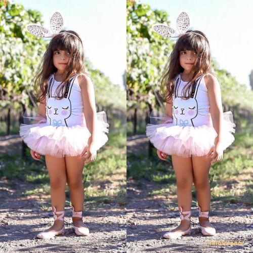Đầm xòe dạng áo liền quần in hình thỏ xinh xắn thời trang cho bé gái